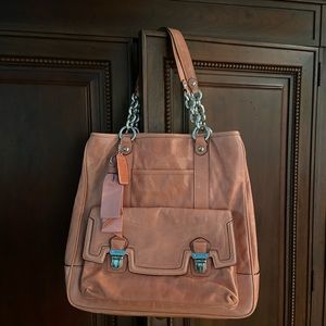 Pink Leather Coach Bag with Silver Chain